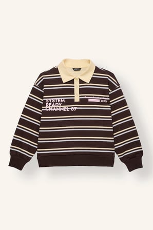 Oversıze Polo Yaka Slogan Baskılı İçi Yumuşak Tüylü Kalın Sweatshirt Kumaşı Sweatshirt Kız Çocuk