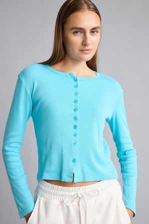 Slim Fit Bisiklet Yaka Düğmeli Ribana Uzun Kollu Basic Hırka