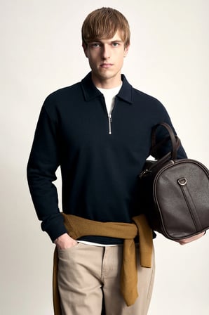 Pamuklu Regular Fıt Polo Yaka Kalın Kumaş Sweatshirt