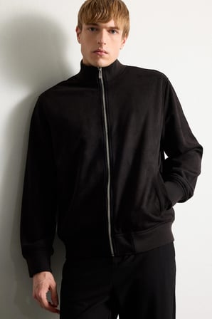 Defacto D1524AXBK27 Siyah Ultra Yumuşak Slim Fit Dik Yaka Astarlı Fermuarlı Cepli Süet Mevsimlik Mont
