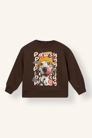 Oversıze Bisiklet Yaka Baskılı İçi Yumuşak Tüylü Kalın Sweatshirt Kumaşı Sweatshirt Kız Çocuk