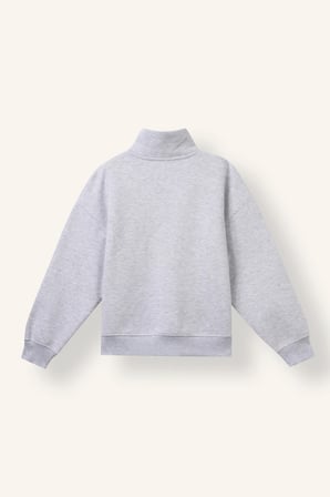 Oversıze Yarım Fermuarlı Slogan Baskılı Kalın Sweatshirt Kumaşı Sweatshirt Kız Çocuk