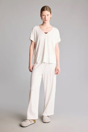 Regular Fit V Yaka Desenli Yarım Kollu Pijama Takımı