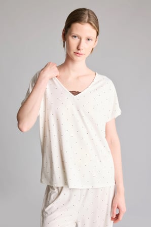 Regular Fit V Yaka Desenli Yarım Kollu Pijama Takımı