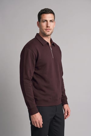 Pamuklu Regular Fıt Polo Yaka Kalın Kumaş Sweatshirt