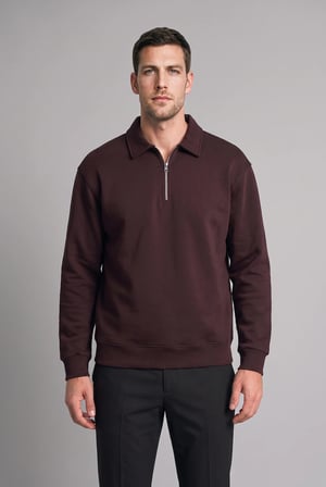Pamuklu Regular Fıt Polo Yaka Kalın Kumaş Sweatshirt