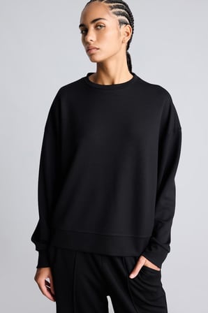 Oversize Düşük Omuz Bisiklet Yaka Skuba Dalgıç Kumaş Basic Sweatshirt