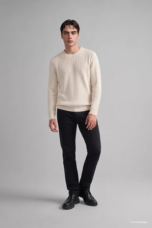 Regular Fit Bisiklet Yaka Fitilli Triko Basic Kazak