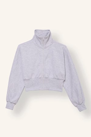 Fermuarlı Dik Yaka Crop Basic Hırka Kız Çocuk
