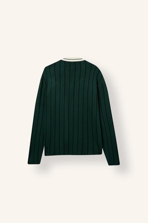 Relaxed Fit Çizgili Polo Yaka Nakışlı Triko Kazak