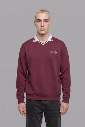 Boxy Fıt Polo Yaka Baskılı Waffle Sweatshirt