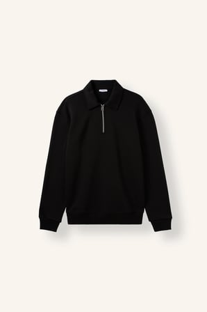 Pamuklu Regular Fıt Polo Yaka Kalın Kumaş Sweatshirt
