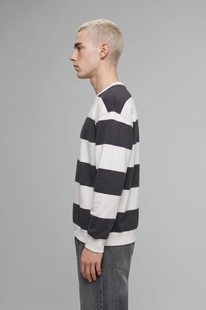 Boxy Fıt Bisiklet Yaka Çizgili Sweatshirt