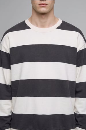 Boxy Fıt Bisiklet Yaka Çizgili Sweatshirt