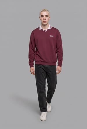 Boxy Fıt Polo Yaka Baskılı Waffle Sweatshirt
