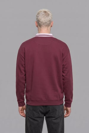 Boxy Fıt Polo Yaka Baskılı Waffle Sweatshirt