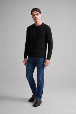 Regular Fit Bisiklet Yaka Fitilli Triko Basic Kazak