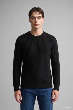 Regular Fit Bisiklet Yaka Fitilli Triko Basic Kazak