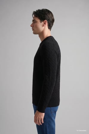 Regular Fit Bisiklet Yaka Fitilli Triko Basic Kazak