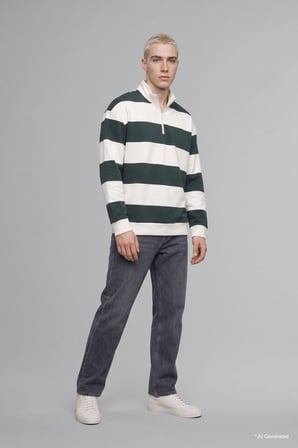Boxy Fıt Dik Yaka Çizgili Sweatshirt