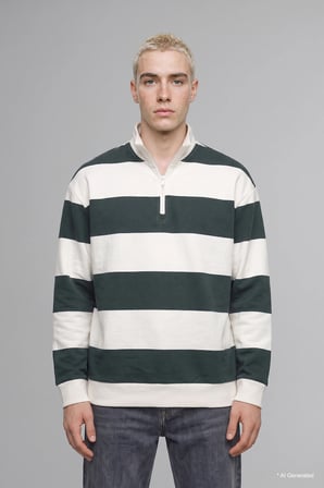 Boxy Fıt Dik Yaka Çizgili Sweatshirt