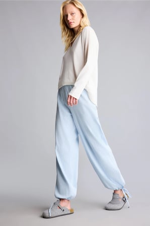 %100 Pamuk Beli Lastikli Fitilli Balloon Fit Pijama Altı