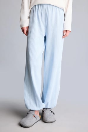 %100 Pamuk Beli Lastikli Fitilli Balloon Fit Pijama Altı