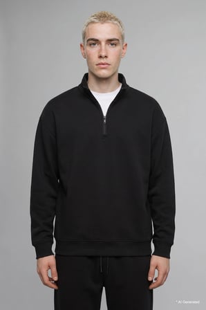 Boxy Fıt Dik Yaka Skuba Kumaş Uzun Kollu Sweatshirt