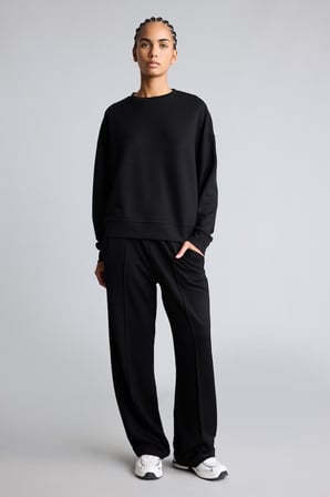 Oversize Düşük Omuz Bisiklet Yaka Skuba Dalgıç Kumaş Basic Sweatshirt