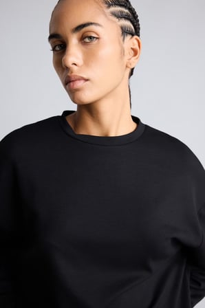 Oversize Düşük Omuz Bisiklet Yaka Skuba Dalgıç Kumaş Basic Sweatshirt