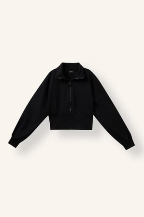 Fermuarlı Dik Yaka Crop Basic Hırka Kız Çocuk