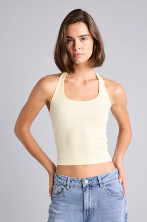 Fıtted Halter Yaka Pamuklu Fitilli Kaşkorse Atlet
