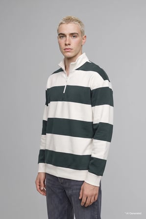 Boxy Fıt Dik Yaka Çizgili Sweatshirt