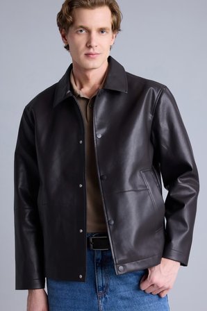 DeFacto Su Geçirmez Regular Fit Polo Yaka Astarlı Çıtçıt Kapamalı Cepli Suni Deri Mont H2233AX26AUBN338