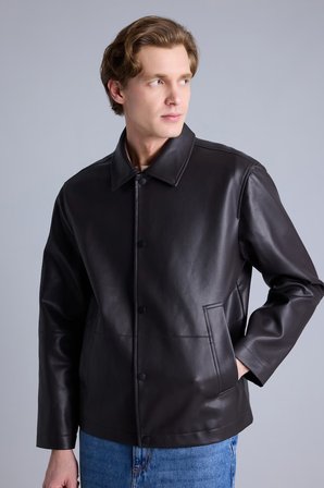 DeFacto Su Geçirmez Regular Fit Polo Yaka Astarlı Çıtçıt Kapamalı Cepli Suni Deri Mont H2233AX26AUBN338