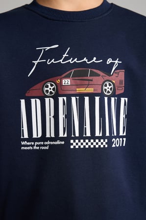 Regular Fıt Bisiklet Yaka Araç Baskılı Kalın Kumaş Sweatshirt Erkek Çocuk