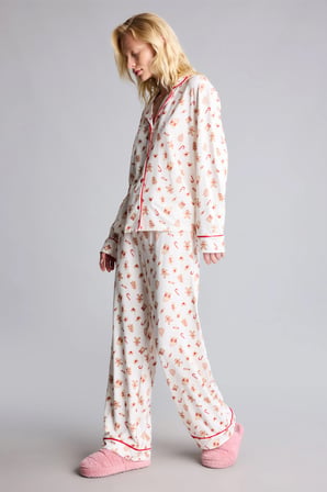 Regular Fıt Uzun Kollu Desenli Softshell Pijama Takımı