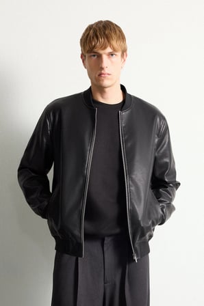 DeFacto Su Geçirmez Slim Fit Kolej Yaka Ribanalı Fermuarlı Suni Deri Bomber Mont Y5367AZ26AUBK27