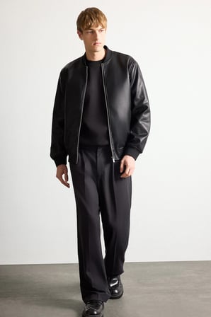 DeFacto Su Geçirmez Slim Fit Kolej Yaka Ribanalı Fermuarlı Suni Deri Bomber Mont Y5367AZ26AUBK27