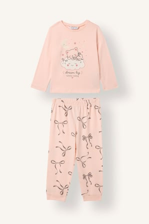 Hayvan Desenli Pamuklu 2'li Pijama Takımı Kız Bebek
