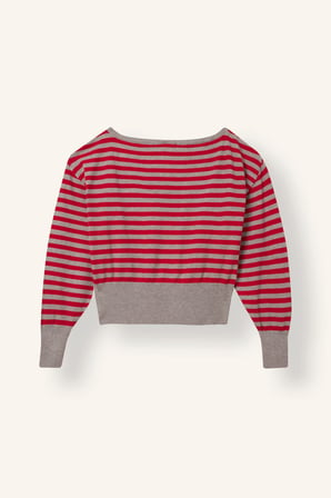 Ultra Yumuşak Regular Fit Kayık Yaka Çizgili Triko Crop Kazak