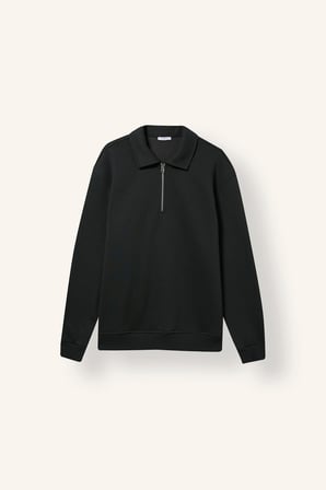 Pamuklu Regular Fıt Polo Yaka Kalın Kumaş Basic Sweatshirt
