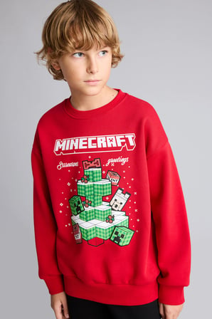 Yılbaşı Temalı Minecraft Regular Fıt Bisiklet Yaka İçi Yumuşak Tüylü Kalın Sweatshirt Kumaşı Sweatshirt Erkek Çocuk