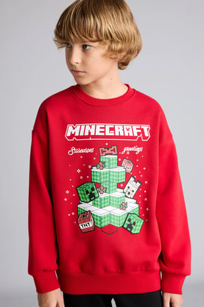 Yılbaşı Temalı Minecraft Regular Fıt Bisiklet Yaka İçi Yumuşak Tüylü Kalın Sweatshirt Kumaşı Sweatshirt Erkek Çocuk