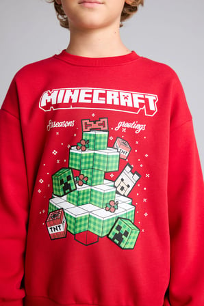 Yılbaşı Temalı Minecraft Regular Fıt Bisiklet Yaka İçi Yumuşak Tüylü Kalın Sweatshirt Kumaşı Sweatshirt Erkek Çocuk