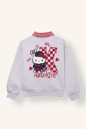 Hello Kitty Oversize Pötikare Polo Yaka Sweatshirt Kız Çocuk