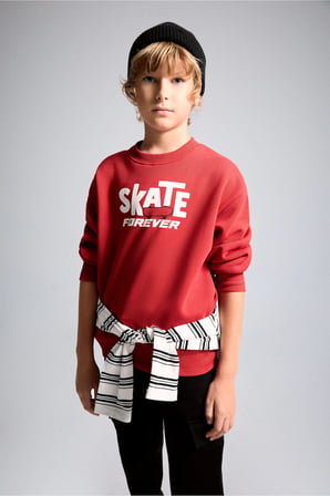 DeFacto Oversize Bisiklet Yaka Sırt Baskılı İçi Yumuşak Tüylü Sweatshirt Erkek Çocuk I0114A826WNRD79