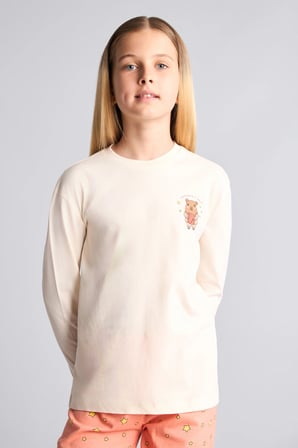 Bisiklet Yaka Uzun Kollu Baskılı Regular Fit 2'li Pijama Takımı Kız Çocuk