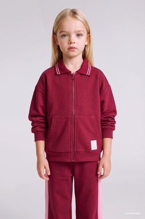 Polo Yaka Cepli Kalın Sweatshirt Hırka Kız Bebek