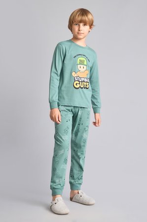 DeFacto Stumble Guys Baskılı Bisiklet Yaka Uzun Kollu Üst Elastik Bel Alt 2'li Pijama Takımı Erkek Çocuk H6693A826AUGN757